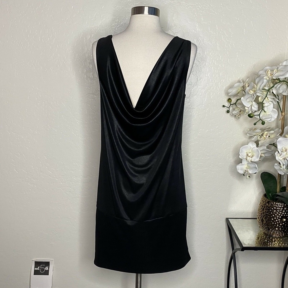 Essentials By Abs Black Drape Neck Mini Dress M - image 4